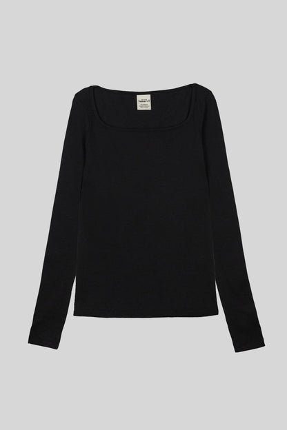 RIBBED LONG SLEEVE SQUARED TOP