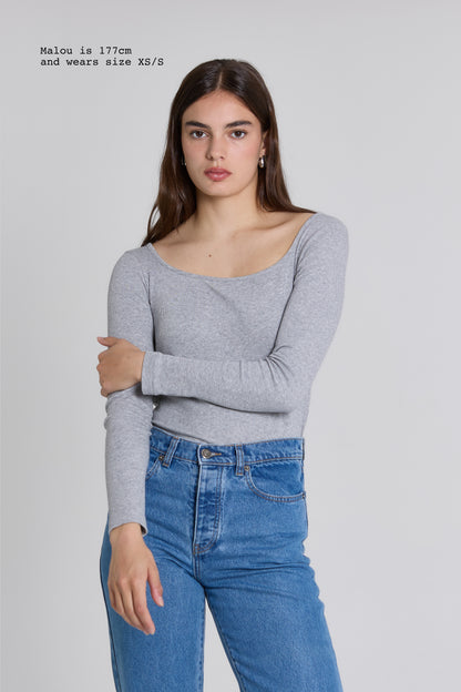 RIBBED LONG SLEEVE SQUARED TOP