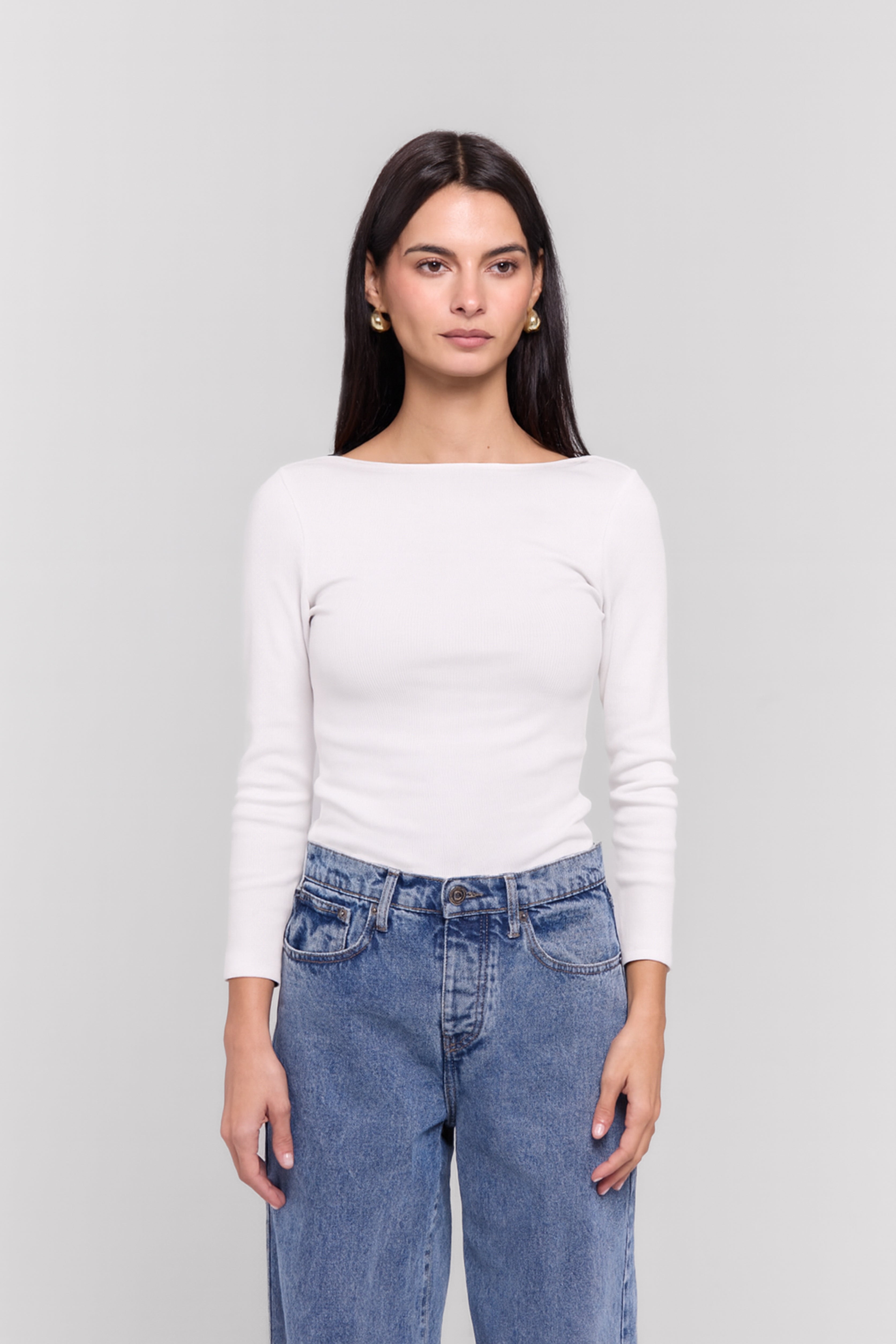RIBBED BOATNECK LONG SLEEVE TOP