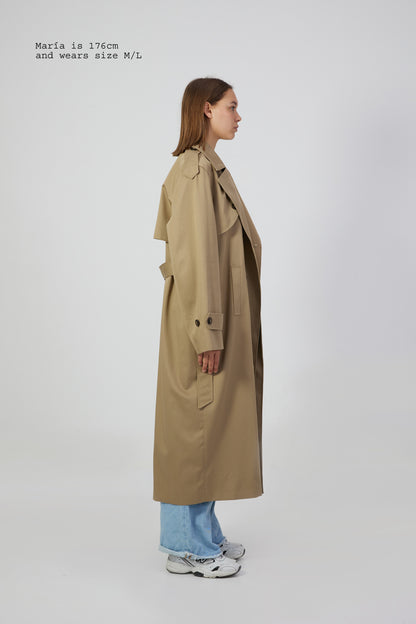 BELTED KHAKI TRENCH COAT